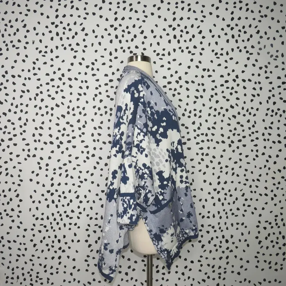 Marla Wynne Blue Abstract Print Open Front Sweater Cardigan - Picture 6 of 10